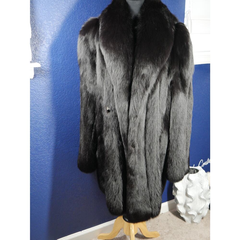 Amazing Men's Black Fox Fur Coat Jacket Unisex Woman Plus